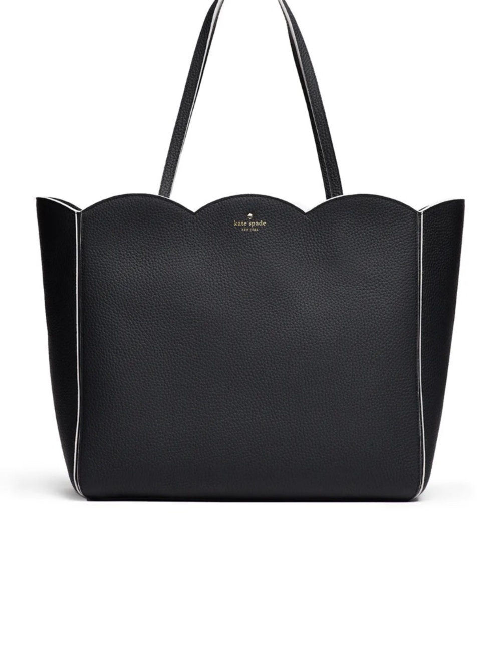 kate spade Black Scalloped-trimmed Pebbled Leather Tote